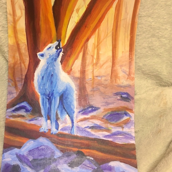 Vibrant 12x18 Original Acrylic painting ”Howling wolf” - Picture 4 of 4
